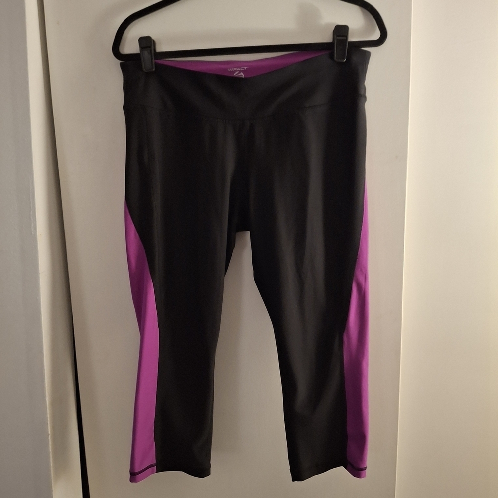Impact By Jillian Michaels Women's Purple And Black Cropped Leggings